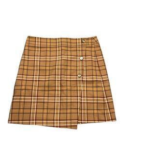 Loft outlet brown plaid side button mini skirt size 2P NWT